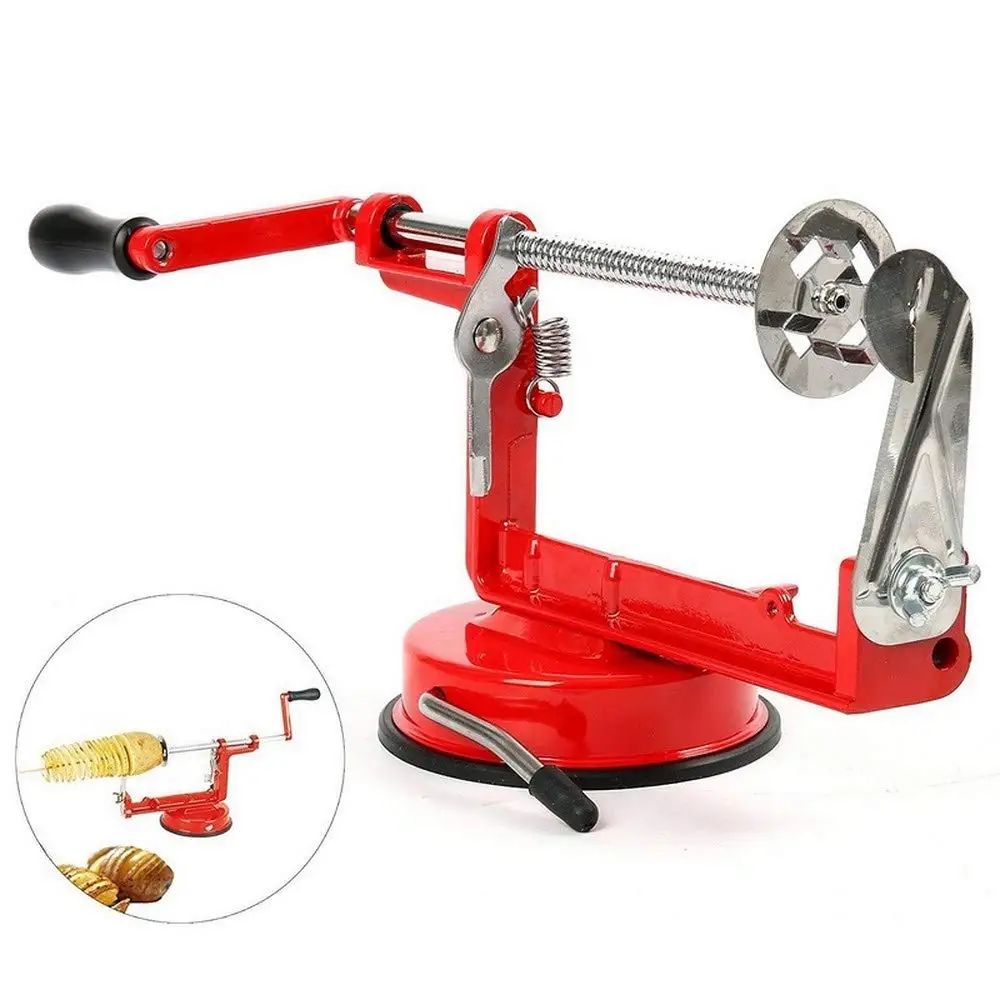 Manual Red Stainless Steel Twisted Potato Apple Slicer Spiral French Fry Cutter Fruit+100pcs/Bag Thin Bamboo