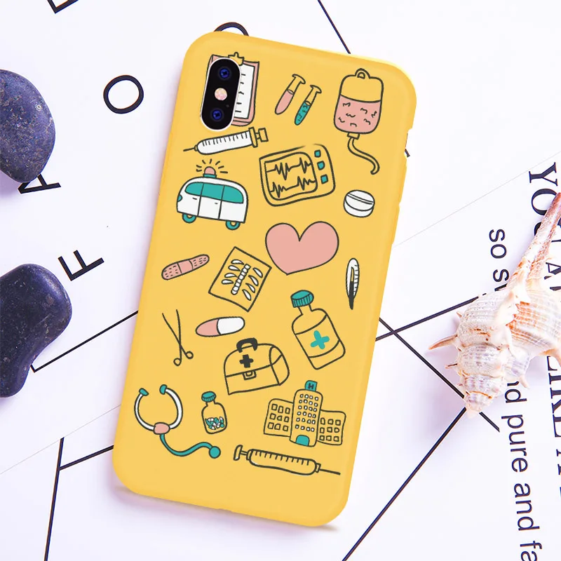 DIFFRBEAUTY милый медицинский чехол для iPhone 5 SE XS XR 6 6S Plus желтый мягкий телефона 8 7