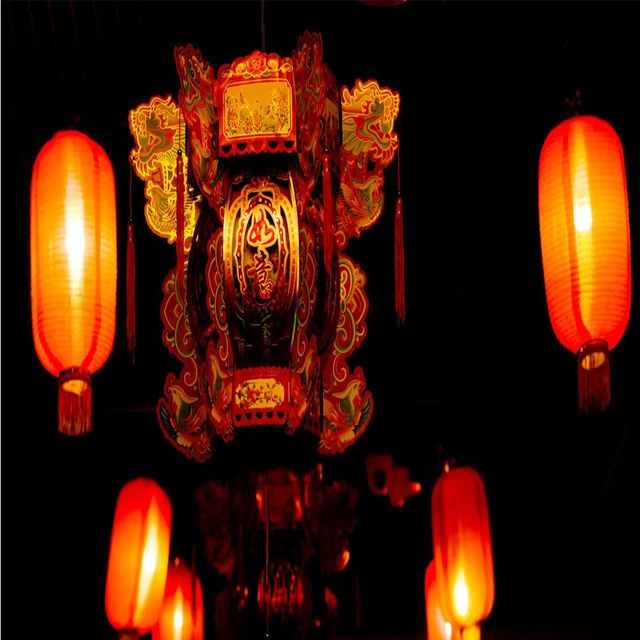 4pc red chinese new year lantern cylinder chinese lantern festival