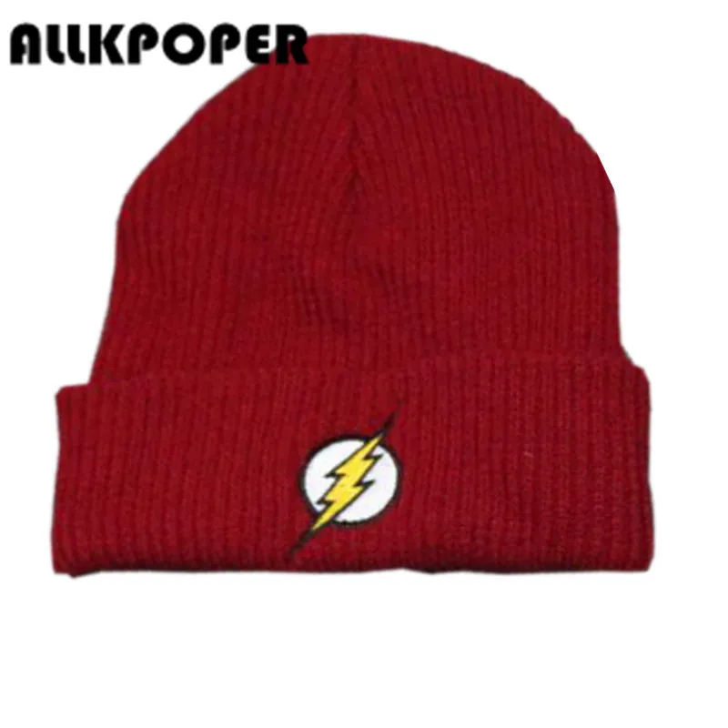 

ALLKPOPER 2017 Hot The Flash Hero Barry Allen Embroidery Winter Hats Soft Solid Beanie Men Women HipHop Warm Knitted Red Cap Hat