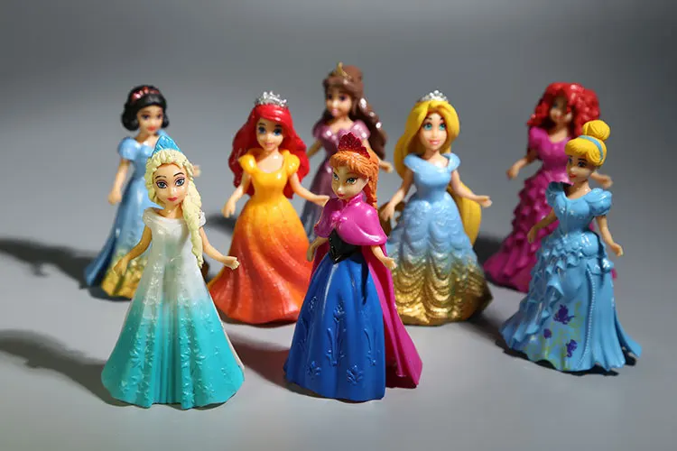 Дисней игрушки 8 шт./лот 10 см Принцесса Золушка Холодное сердце Эльза Анна ПВХ фигурки Набор Кукла платье может изменить Классические игрушки для детей