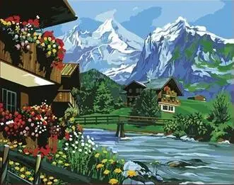 

Mountain village landscape canvas painting by numbers painting diy hand painted picture oil painting on canvas for home decor