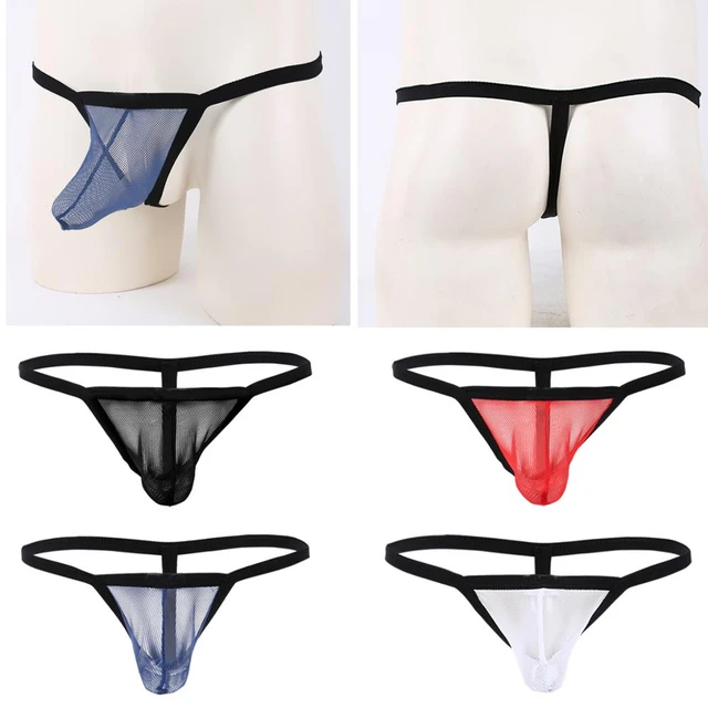 YIZYIF Mens Bulge Pouch Thong G-String Bikini Low Waisted Solid Color  Briefs Underwear Black XXL
