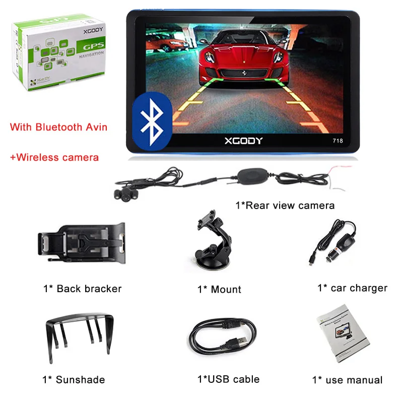 XGODY 7 дюймов 718 автомобильный грузовик gps навигация 128 МБ 8 ГБ+ солнцезащитный навигатор Navitel Россия Украина Европа Америка карта - Размер экрана, дюймов: BT AVIN Wireless len