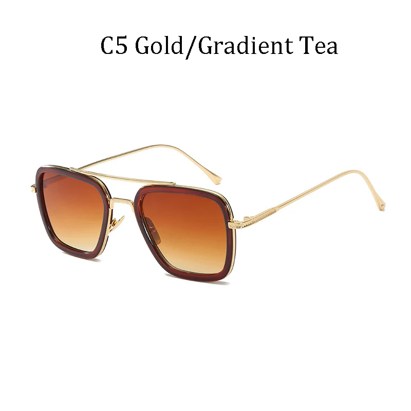 Новая Мода Мстители Тони Старк стиль полета солнцезащитные очки для мужчин квадратный бренд дизайн солнцезащитные очки Oculos Ретро мужской Железный человек 3 - Цвет линз: 66218 C5