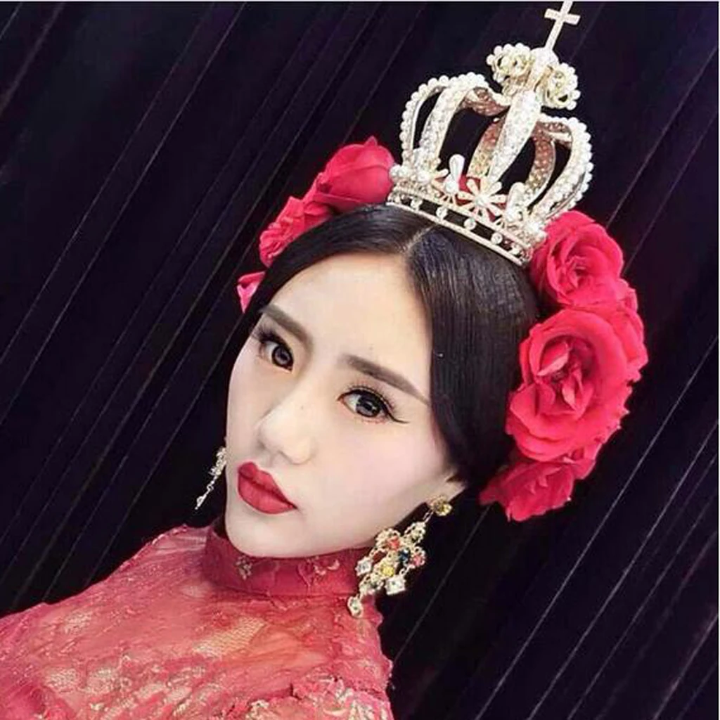

Vintage Baroque Queen Crown Tiara Wedding Headpiece Carnival Costume Gold/Silver