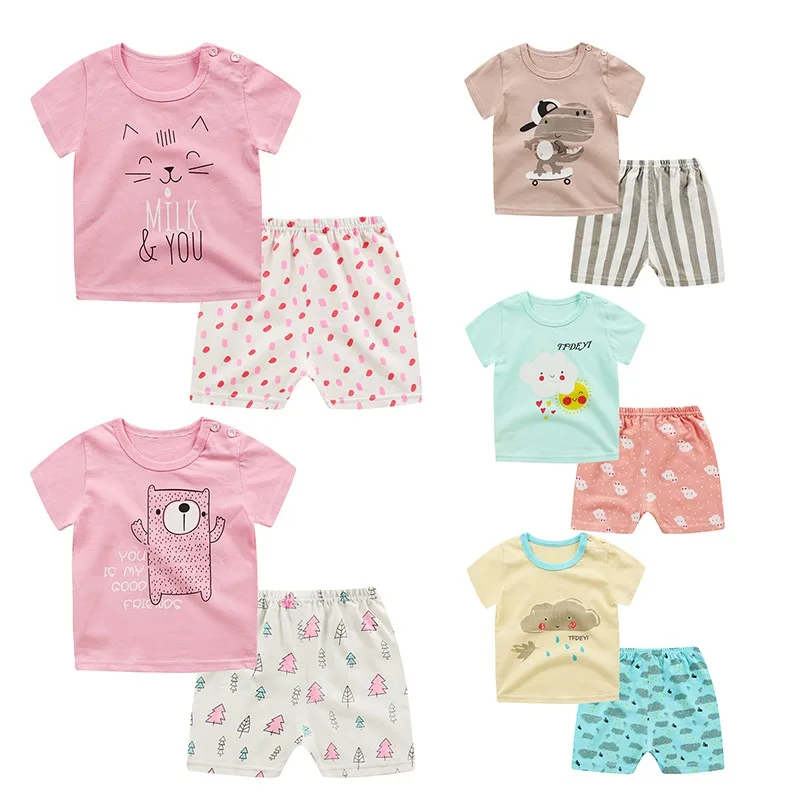 

Kids Girls Boys Children New Hot O-Neck Cartoon Casual Cute Cotton Cartoon Summer Short Sets M