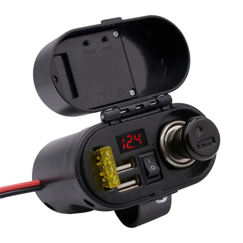 

Motorcycle Waterproof Charger Power Socket 5V 3.1A Dual USB Outlet Switch Car LED Digital Display Voltmeter Cigarette Lighter