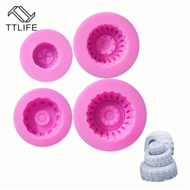 

TTLIFE 4 Patterns Of Tires Silicone Mold Car Tire Circle Fondant Cake Decorating Tool DIY Pastry Chocolate Dessert Baking Mould