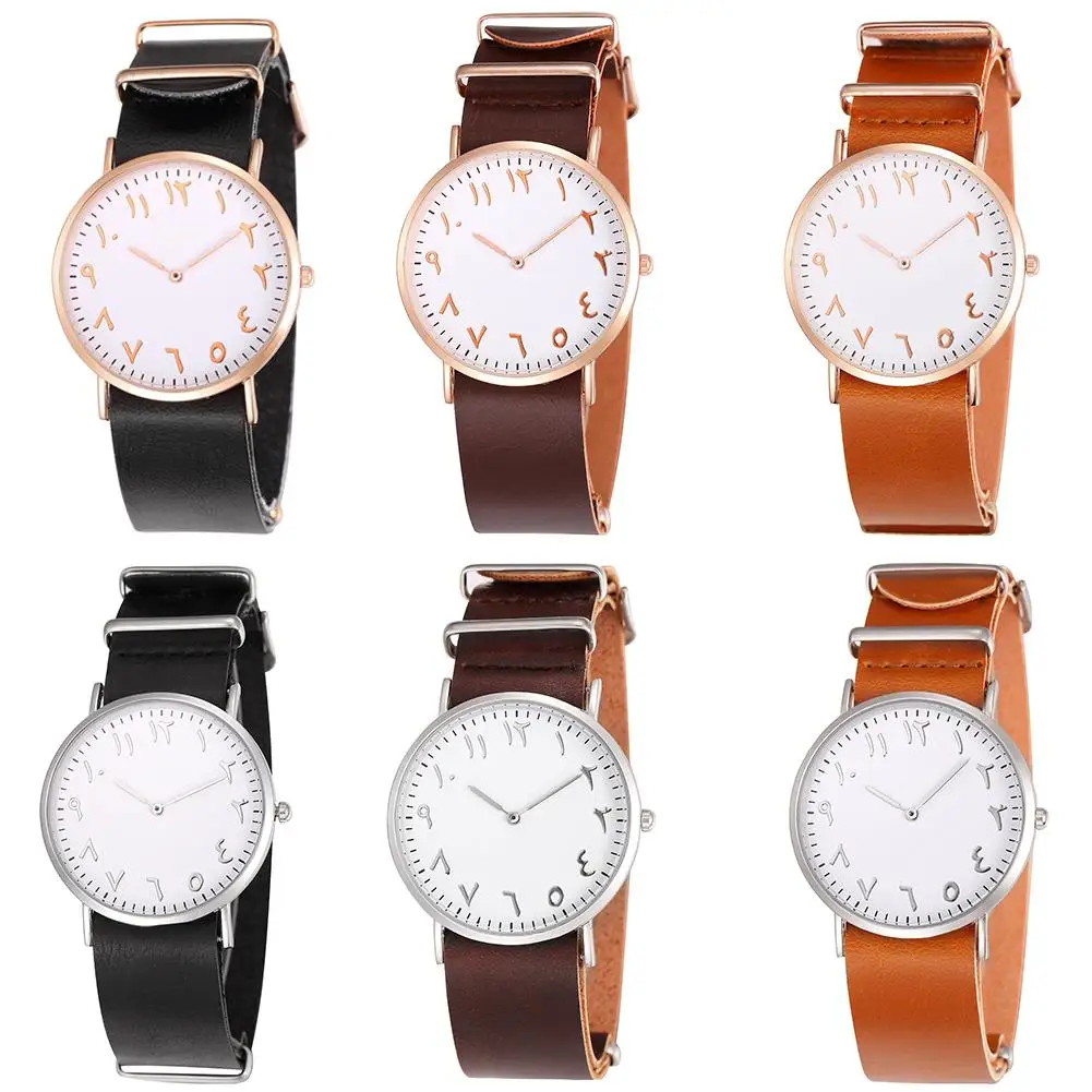 

Fashion Top Brand Unisex montre femme Faux Leather Arab Numerals Dial Wrist Watch Analog Casual Gift watches men watch