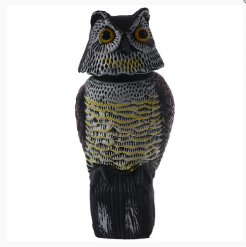 2pcs Realistic Owl Decoy Rotating Head Bird Weed Pest Control Crow Scarecrow