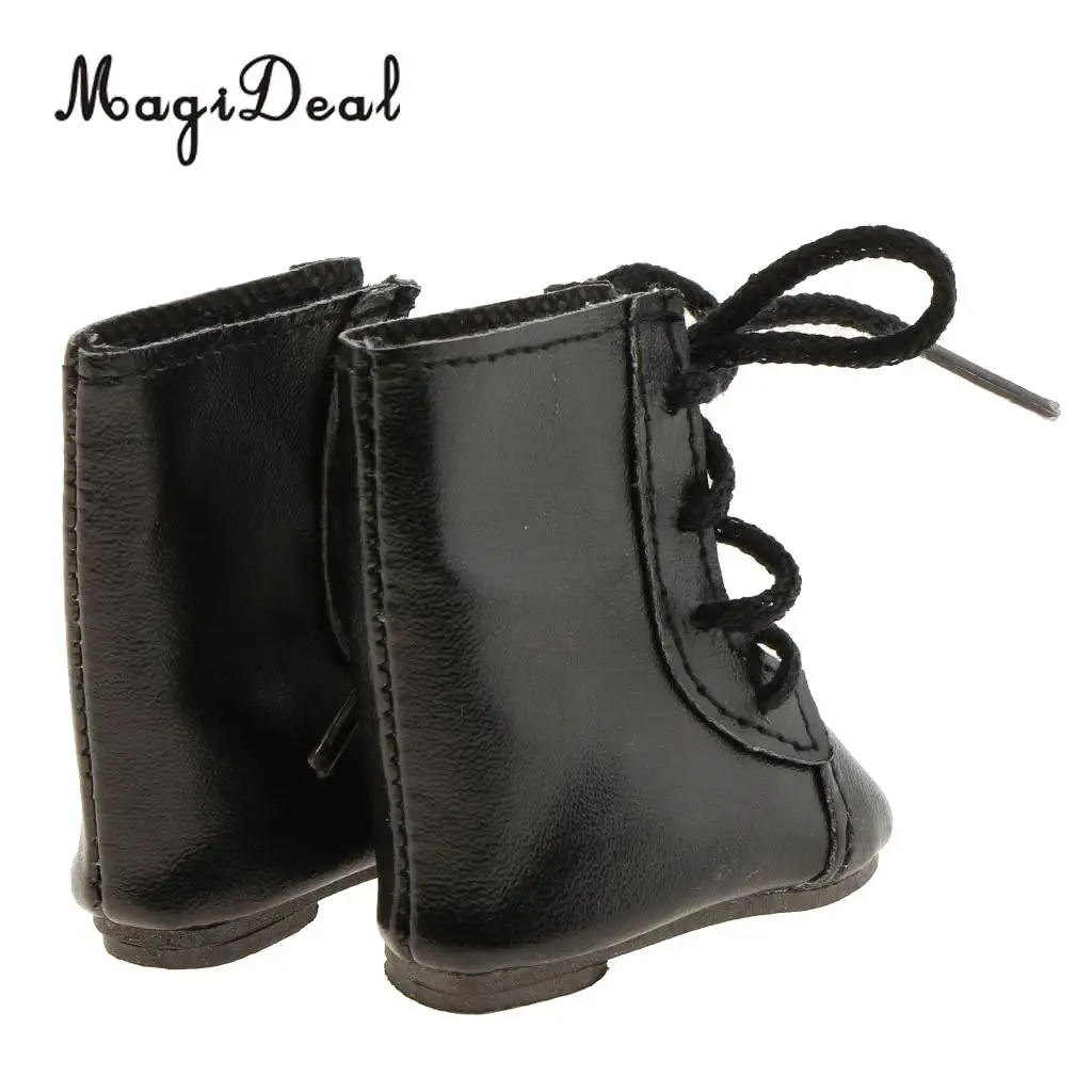 1Pair PU Leather Handmade Shoes Lace Up Combat Boots for 14 Inch   Doll Outdoor Indoor Clothing Accs
