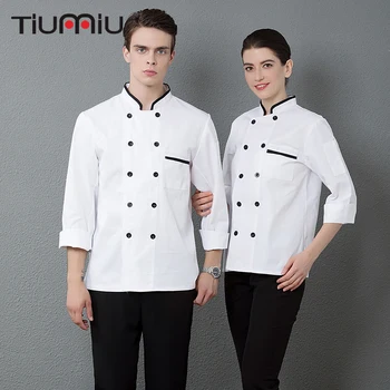 

2018 New Arrival Unisex Splicing Color Double Breast Long Sleeve Chef Jackets Kitchen Cooking Workwear Uniforms Cuisine Overalls