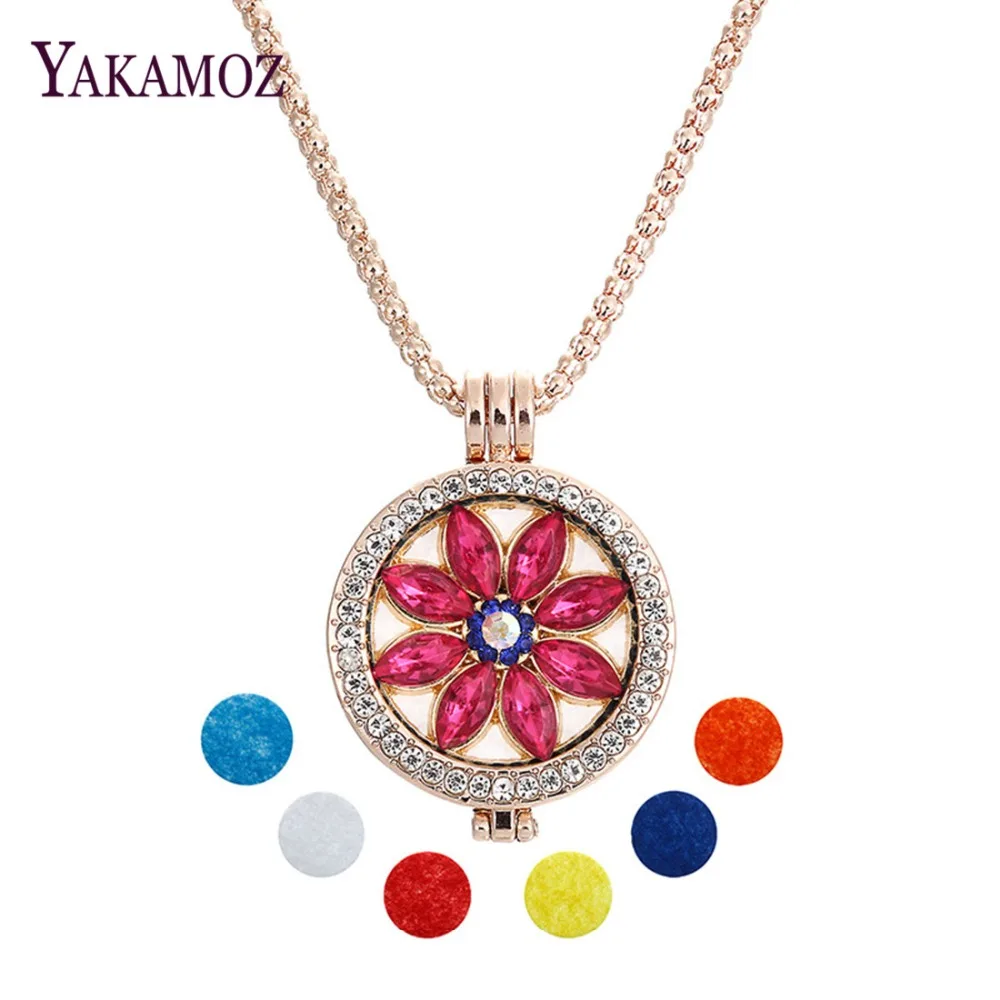 Aromatherapy Necklace with Crystal with Pads Women Elegant Flower