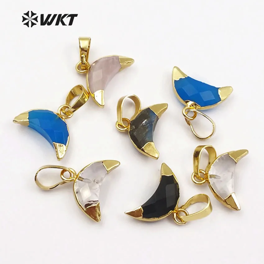 

WT-P1404 WKT Wholesale mini stone pendants crescent faceted charming pendant with gold metal eletroplated lady girl gift
