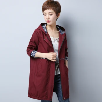 

Oversized Female Windbreaker Spring Autumn Loose Middle-aged ladies Hooded Long Overcoat Patchwork Female Casual Trench Coat 6XL