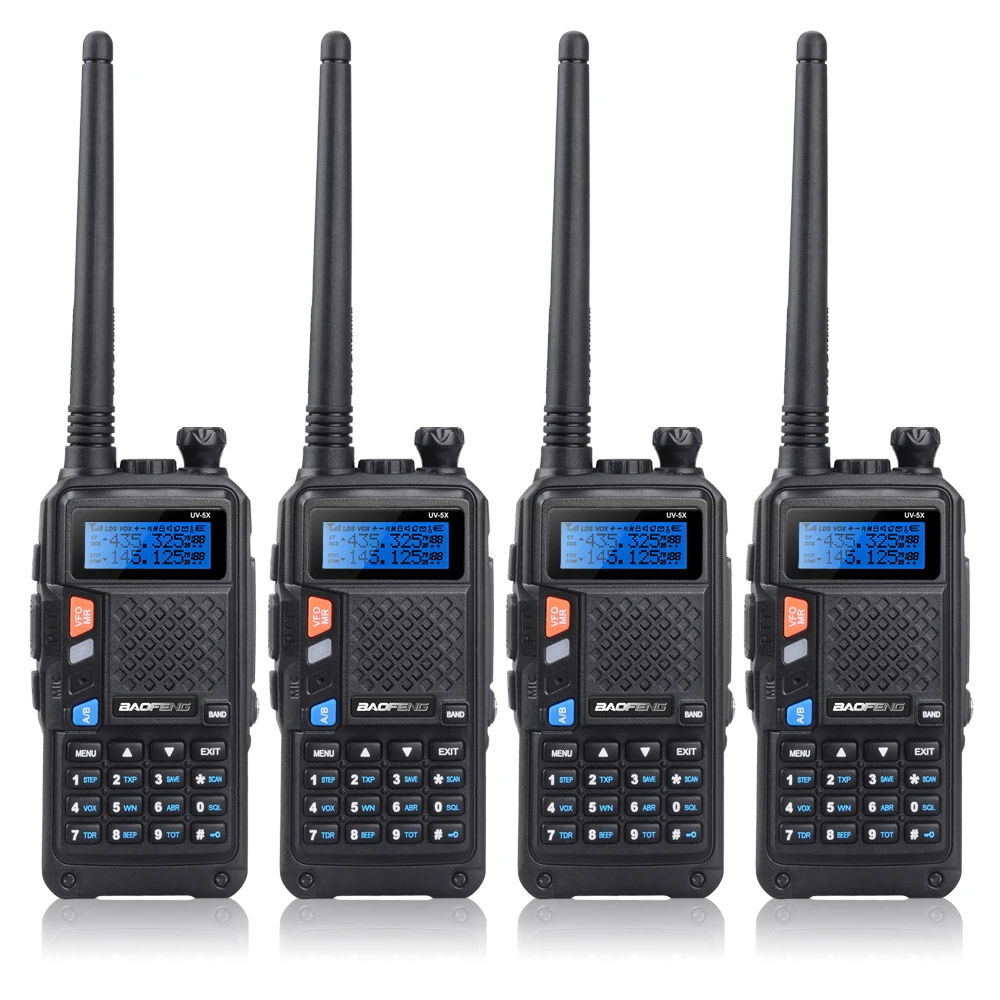 4 шт. BAOFENG UV-5X UHF + VHF Dual Band/Dual Watch двухстороннее радио FM рация + 4x динамик