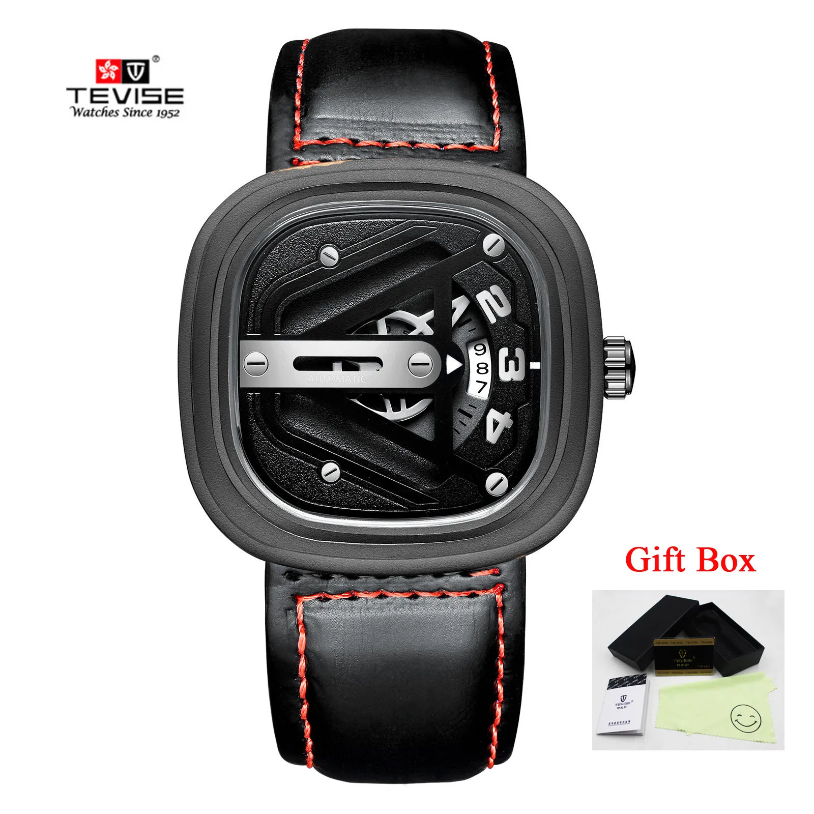 Tevise Мужские автоматические механические часы Топ бренд спорт с автоматическим подзаводом квадратные наручные часы для мужчин наручные часы Relogio Masculino - Цвет: full black