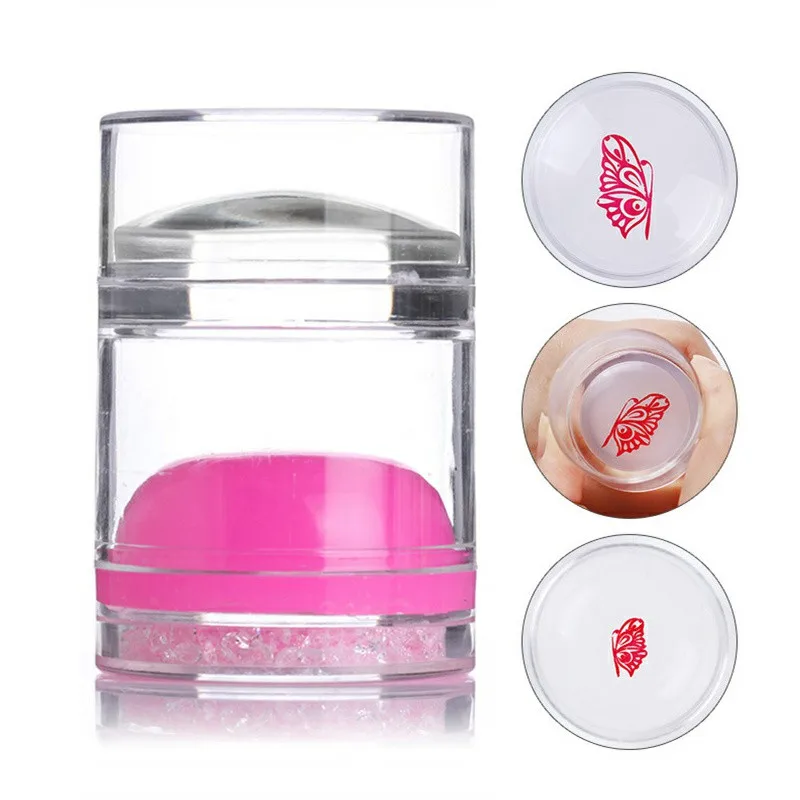 1 Pc Dual-ended Clear White Jelly Stamper Silicone with Rhinestone Nail Art Stamper with Scraper Nail Tool - Цвет: Pink