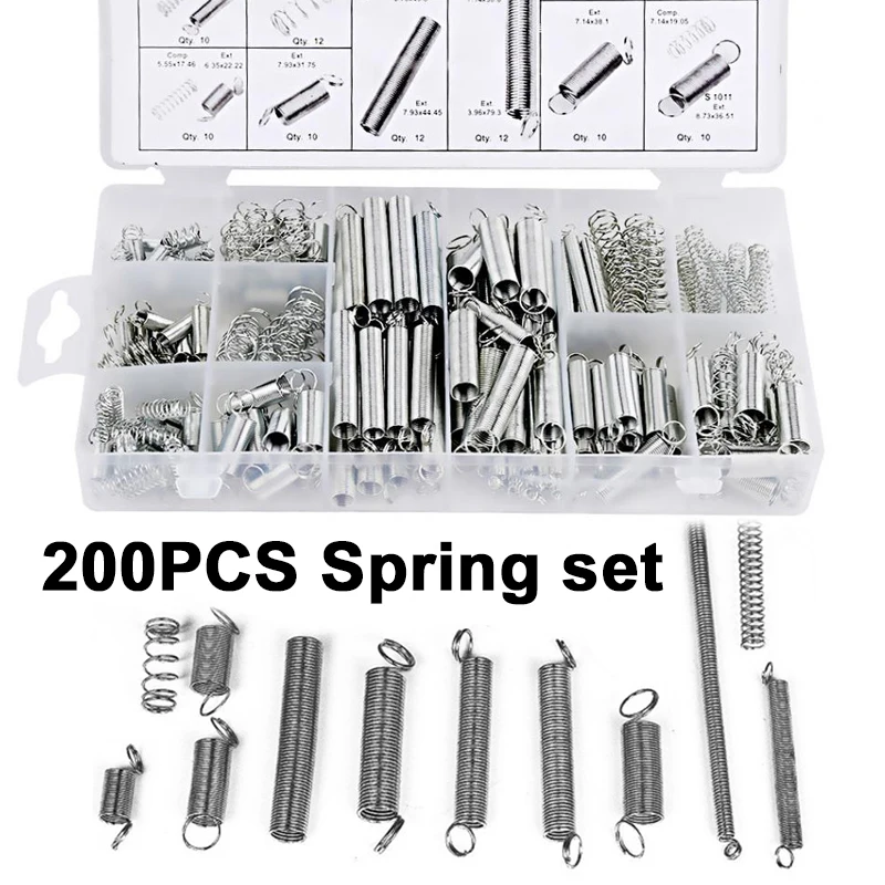 

Metal 200pcs/Box Heat Shrink Tubing Spring Set Durable Mechanical Industry Spring Practical Spacer Pressure Spring Hand Tools