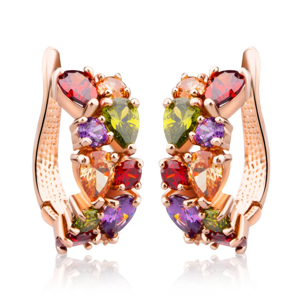 

Fashion Unique Design Gold Color Stud Earrings with Multicolor AAA Zircon Stone Nickel. Cadmium free women Jewelry SP036
