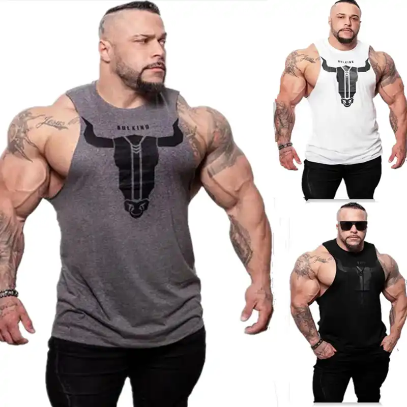 新しい夏雄牛ヘッド印刷服ボディービルストリンガージムタンクトップ男性用一重ノースリーブシャツ筋肉ベスト タンクトップ Aliexpress