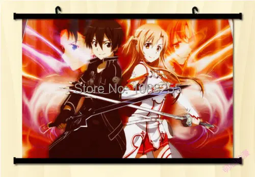 

Sword Art Online SAO Asuna kirigaya kazuto Kirito Wall Poster Scroll Decor new