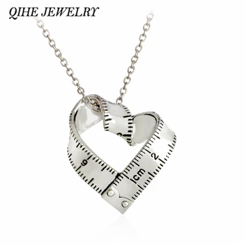 

QIHE JEWELRY Dainty Sweet Love Heart Measuring Tape Pendant Explore Ruler Necklace Vintage Jewelry