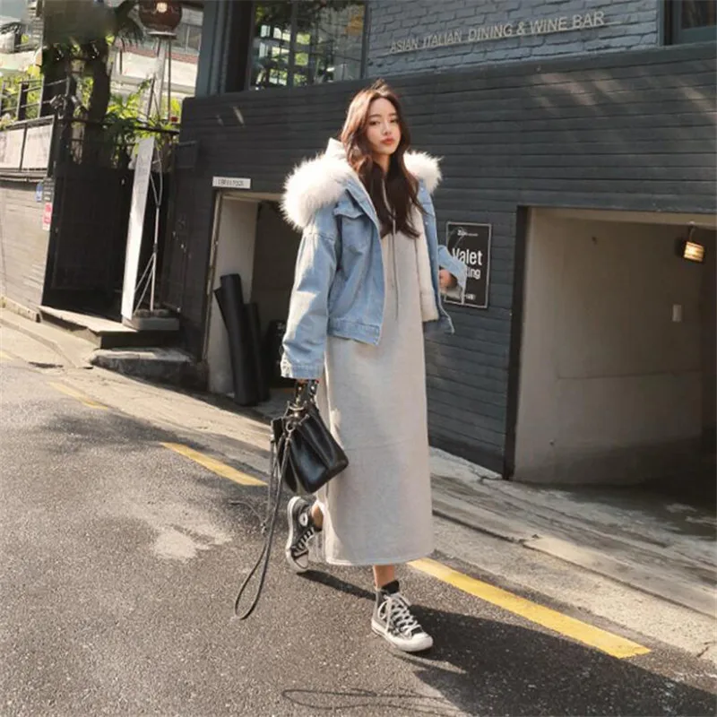 

Winter Women Denim Jackets Spring Autumn Thickening Outwear Warm Fur Collar Jeans Coat For Female 2019 Spring Autumn Ds50178