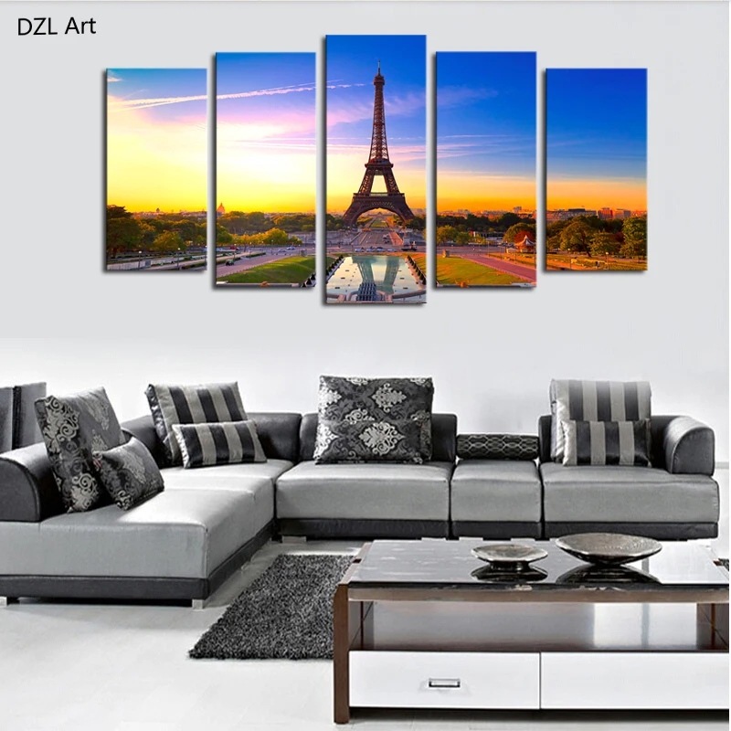 

Unframed 5 panels Eiffel Tower Modern Home Wall Decor Painting Canvas Art HD Print Painting Canvas Wall Picture For Home Decor