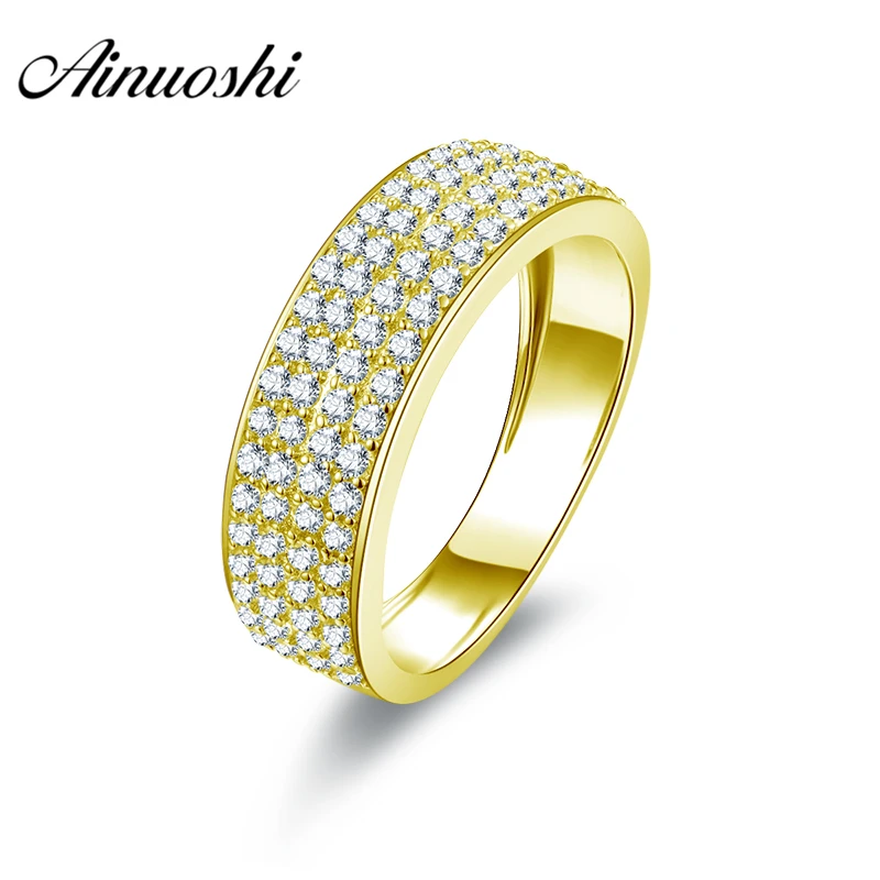 

AINUOSHI Luxurious Men Band 10K Solid Yellow Gold Ring 4 Rows Drills Cluster Ring Wedding Engagement Gold Jewelry 4g Men Ring
