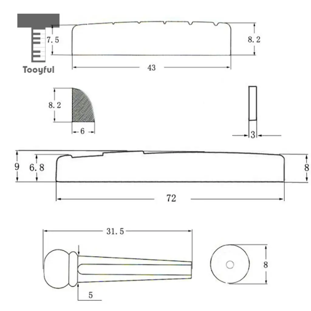 Tooyful набор профессиональных гитарных штырей для костного моста, седельная гайка, комплект для Запчасти для акустической гитары, гитарист, инструменты, запчасти для инструментов