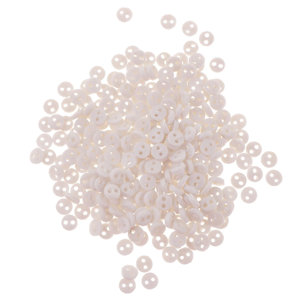 Mini Figures Dolls DIY Clothing Sewing Crafts Accessories 300 Pieces 4mm 2 Holes Resin Round Buttons White