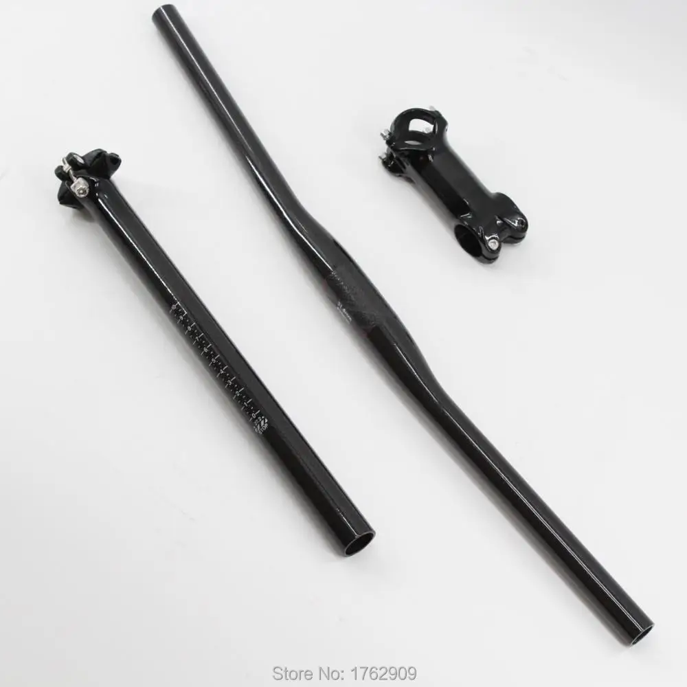 

New Mountain bike 3K full carbon Flat horizontal handlebar Road carbon seatpost Alloy bicycle stem MTB bike parts sets Free ship