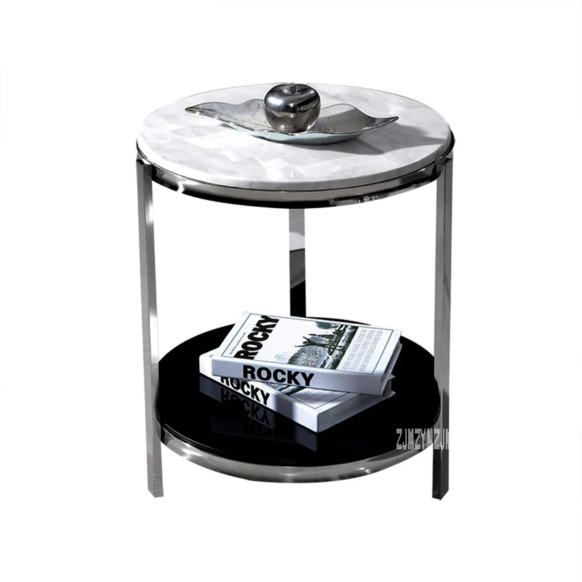Modern Luxury Marble Top Tea Table Simple Living Room Bedroom Corner Sofa Side Small Round Coffee Table Stainless Steel Rack