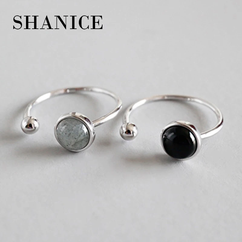 

SHANICE Cool Personality925 Sterling Silver Open Ring For Women With Round Black Stone Do The Old Hollow Lady Rings Bijoux Punk