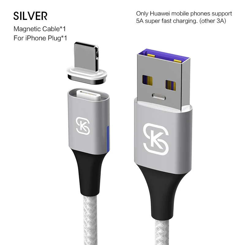 Магнитные кабели 3 в 1 Micro usb Type C 5A 3A супер быстрая зарядка для iphone huawei P10 20 honor мобильный телефон данных SIKAI QC 4,0 - Цвет: Silver for iphone