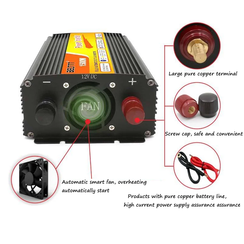 12V1500W high power correction wave car inverter 4