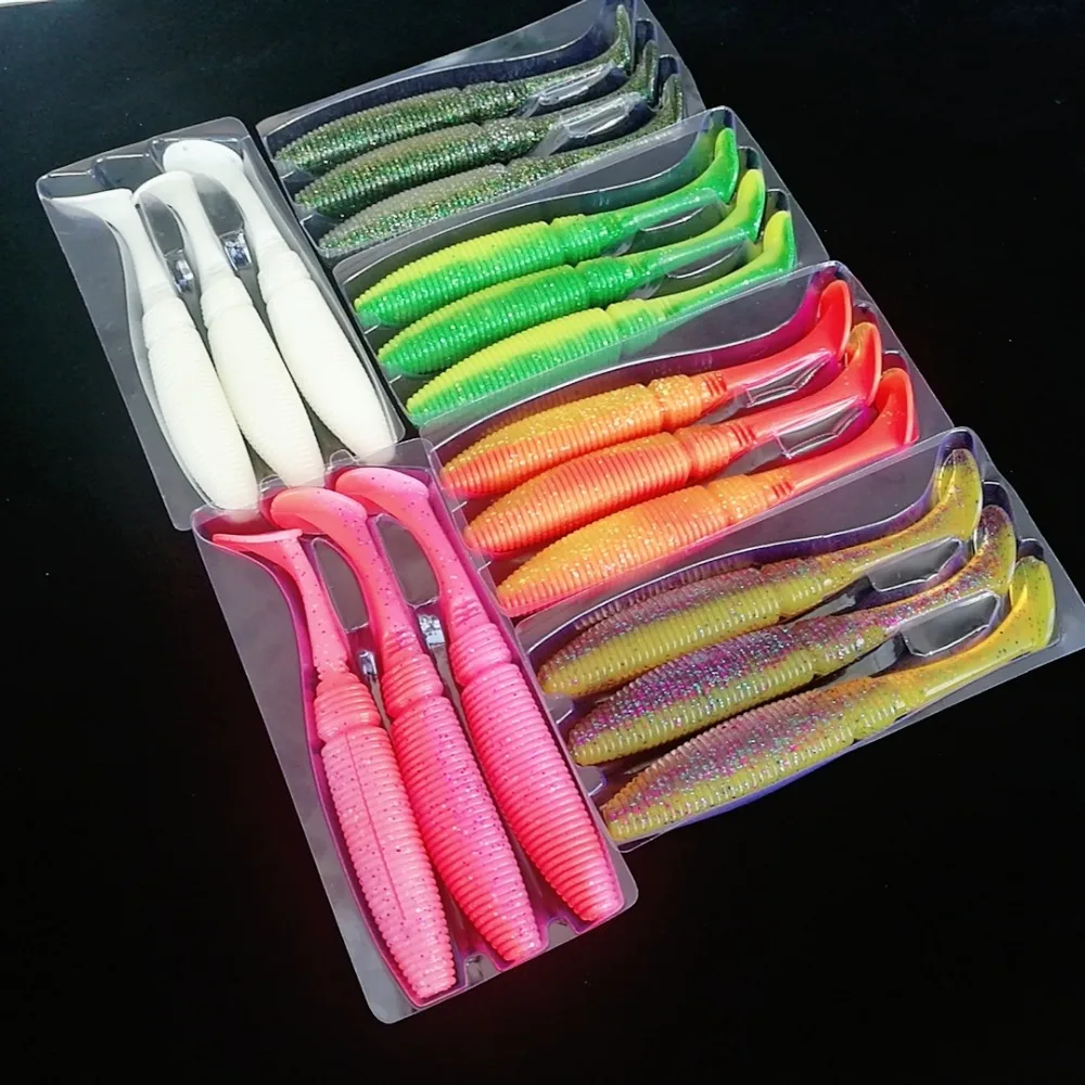 

NOEBY 18PCS/LOT Big soft fishing lure 38g/17.5cm Jig Big Lures T tail Artificial soft bait soft lure