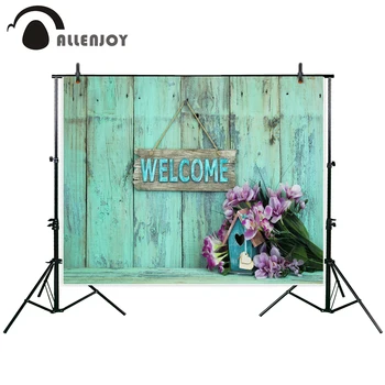 

Allenjoy theme photographic background birdhouse heart spring flowers rustic mint green wooden Easter Photographic background
