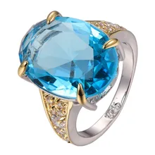 Venta caliente Enorme Azul Simulado Topacio Blanco Simulado Zafiro Anillo de plata 925 Tamaño 6 7 8 9 10 F1298