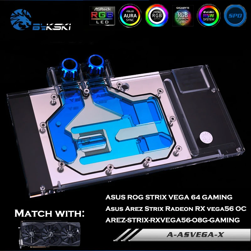 Блок питания Bykski с полным покрытием для GPU графический блок VGA ASUS ROG STRIX VEGA 64