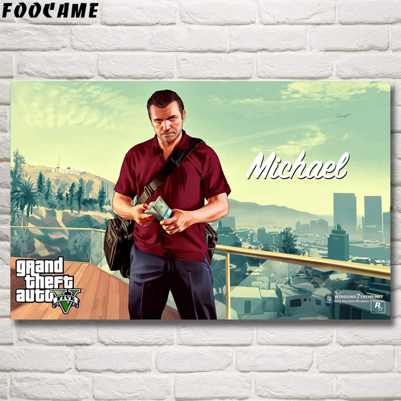 Foocome Grand Theft Auto V GTA 5 игровые постеры и принты шелковые картины настенные декорации
