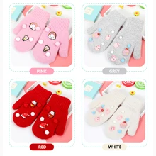 1 пара модных милых мультяшных перчаток с искусственным кроличьим мехом, зимние перчатки с медведями, милые теплые рукавицы, мягкие шерстяные перчатки для детей