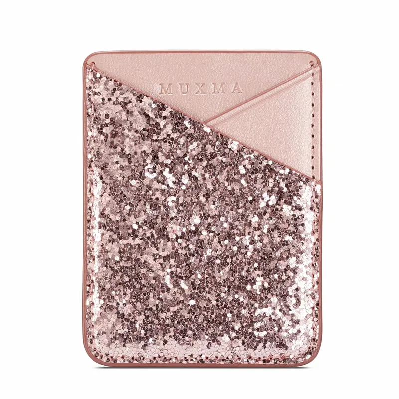 Fashion Glitter Bling Mobile Phone Back Cards Holder Wallet Credit ID Card Pocket Adhesive Phone Stickers Gold /Rose Gold /Black