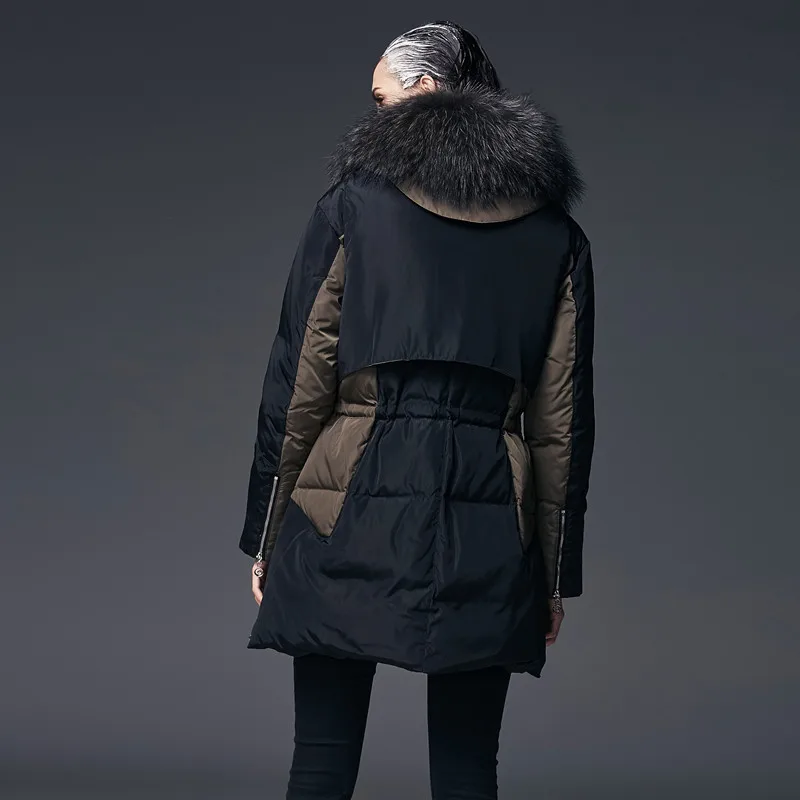 Высокое качество зимнее женское пальто с воротником из натурального меха енота белое пуховое пальто женский роскошный брендовый пуховик