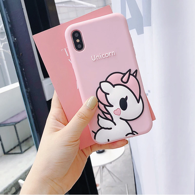 Lovely Pink Unicorn iphoneXs Max mobile phone shell cartoon women 6s 7 8 plus XR X protective case girl soft silicone wrap fall |
