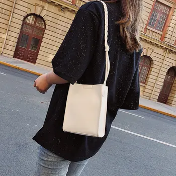 

Crossbody Single Shoulder Bag PU Bucket Handbag with Strap for Women Girls New