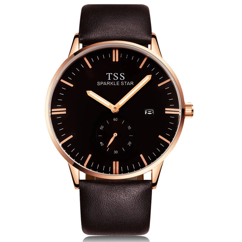 

TSS T5008 men watch Bauhaus series Male Quartz Watch Male Watch Fashion Waterproof Calendar Leisure Simple Italian leather