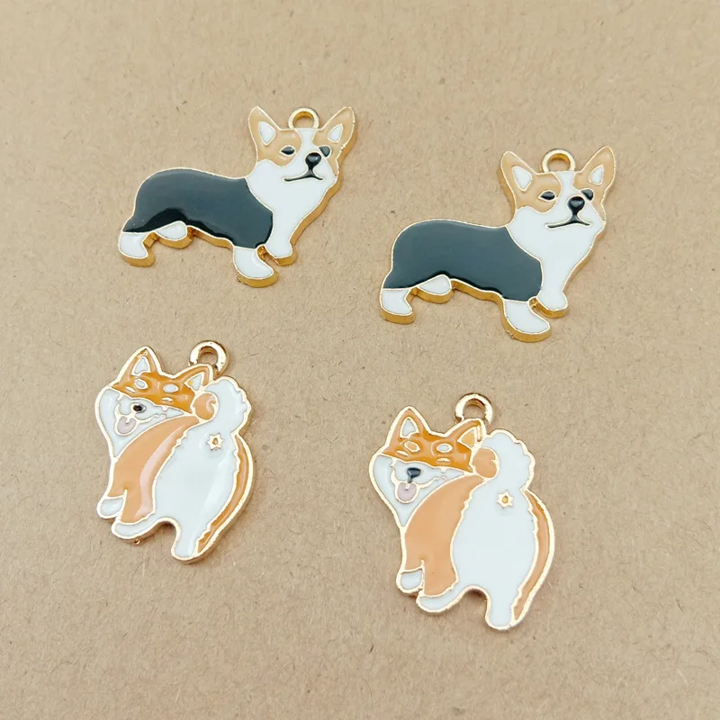 

10pcs Korean jewelry accessories enamel pet Shiba Corgi charms puppy dog Pendant Earrings hanging animal handmade DIY material